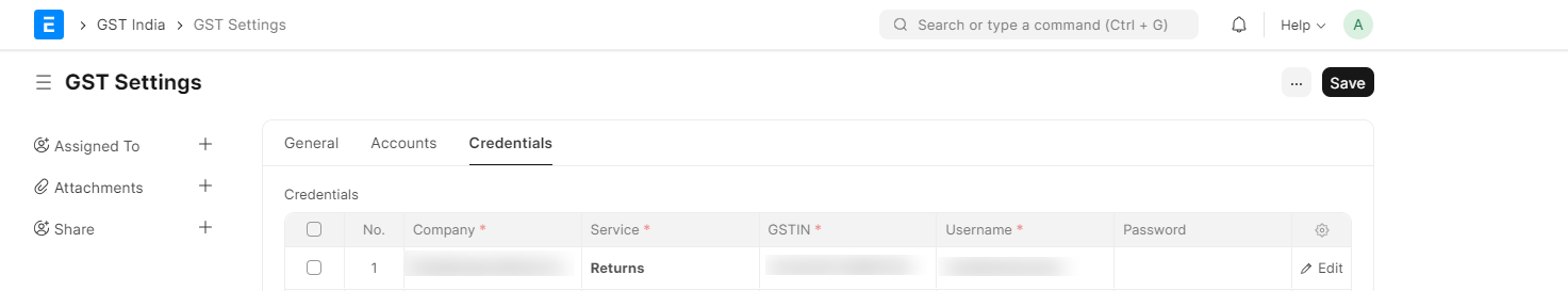 GST Settings for Returns Credentials